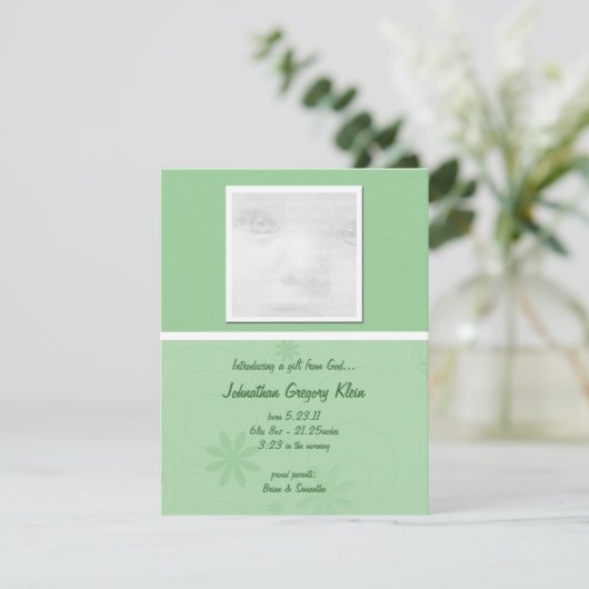 Groene Baby-aankondigingskaarten Aankondiging (Staand voorkant)