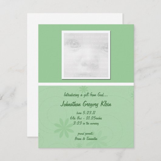Groene Baby-aankondigingskaarten Aankondiging (Voorkant / Achterkant)