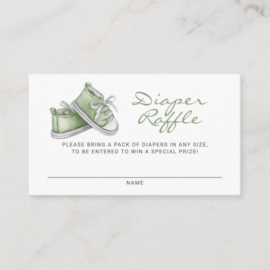 Groene Baby Booties Baby shower Luier Raffle Informatiekaartje (Voorkant)
