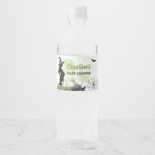 Groene Baby Brewing Witch Baby shower Waterfles Etiket (Voorkant)