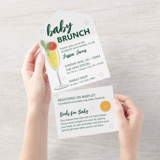 Groene Baby Brunch Uitnodiging - Scheur uit voor b (Afscheurbaar)