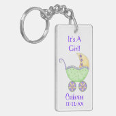 Groene Baby-buggy Carriage Name Birth Date Sleutelhanger (Voorkant Links)