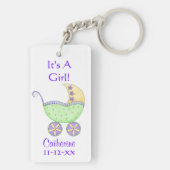 Groene Baby-buggy Carriage Name Birth Date Sleutelhanger (achterkant)