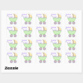 Groene Baby Buggy Name Birth Date Announance Vierkante Sticker (Vel)