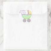 Groene Baby Buggy Name Birth Date Announance Vierkante Sticker (Tas)