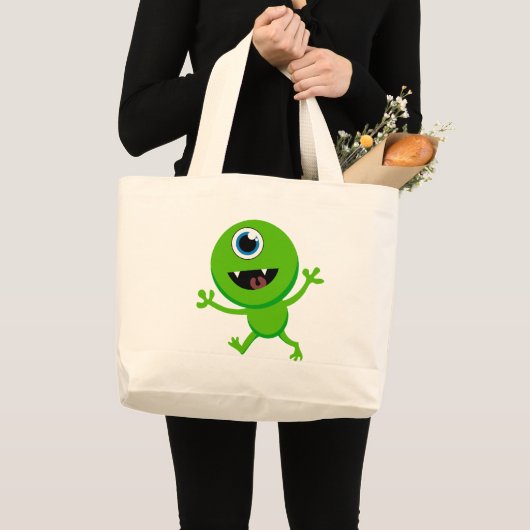 Groene Baby cyclops Grote Tote Bag (Voorkant (product))
