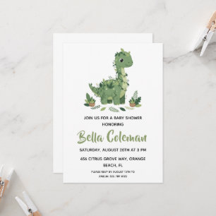 Groene baby dinosaurus baby shower uitnodigingen