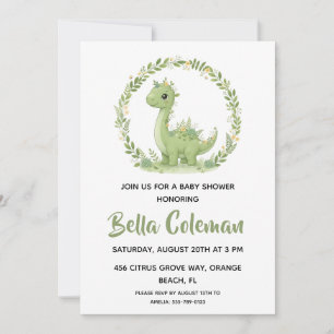 Groene baby dinosaurus baby shower uitnodigingen