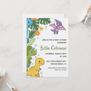 Groene baby dinosaurus baby shower uitnodigingen