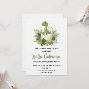 Groene baby dinosaurus baby shower uitnodigingen