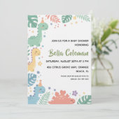 Groene baby dinosaurus babyshower uitnodigingen (Staand voorkant)