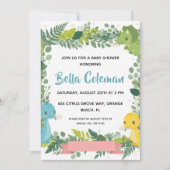 Groene baby dinosaurus babyshower uitnodigingen (Voorkant)