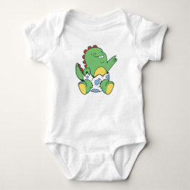 Groene baby dinosaurus komt uit het ei romper