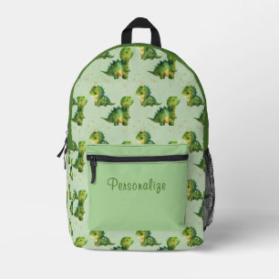 Groene Baby-dinosaurussen met aangepaste naam Bedrukte Rugzak