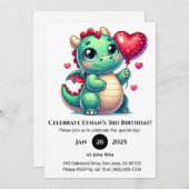 Groene Baby Dragon met Hartballon Verjaardag Kaart (Voorkant / Achterkant)