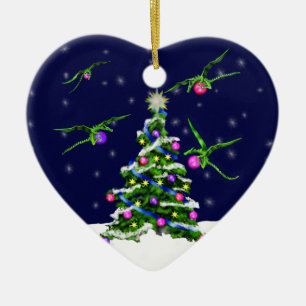 Groene Baby Dragons omcirkelen een kerstboom Keramisch Ornament