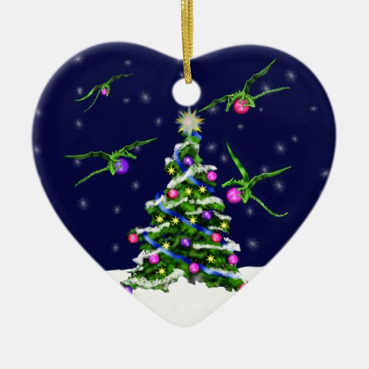 Groene Baby Dragons omcirkelen een kerstboom Keramisch Ornament (Voorkant)