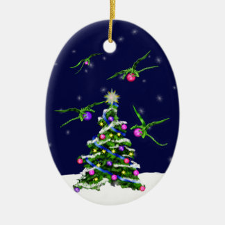 Groene Baby Dragons omcirkelen een kerstboom Keramisch Ornament