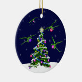 Groene Baby Dragons omcirkelen een kerstboom Keramisch Ornament (Rechts)