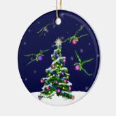 Groene Baby Dragons omcirkelen een kerstboom Keramisch Ornament (Links)