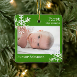 Groene baby eerste kerst foto keramisch ornament