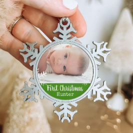 Groene baby eerste kerst sneeuwvlok foto tin sneeuwvlok ornament