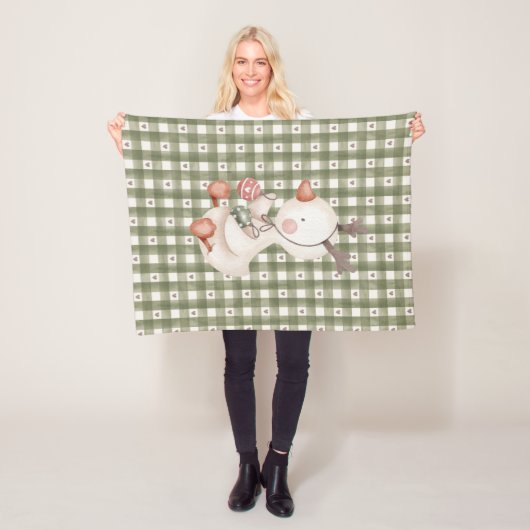 Groene Baby fleece deken met kerstkarakters (In situ)