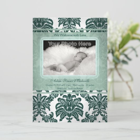 groene baby foto aankondiging (Staand voorkant)