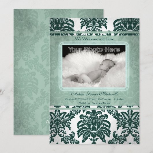  groene baby foto aankondiging (Voorkant / Achterkant)