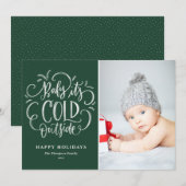 Groene Baby Het is koude foto van buitenhand Feestdagenkaart (Voorkant / Achterkant)