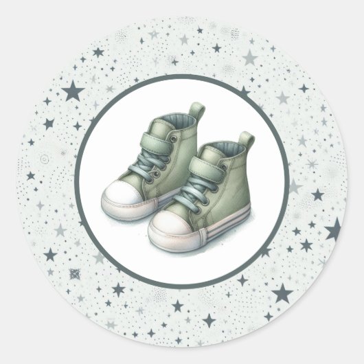 Groene Baby Hoge Topjes Baby shower Ronde Sticker (Voorkant)