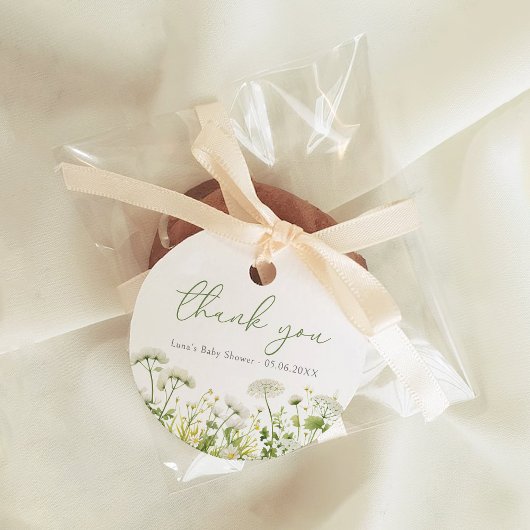 Groene Baby in Bloom Bloemen Wildflower Baby showe Bedankjes Labels