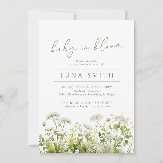 Groene Baby in Bloom Bloemen Wildflower Baby showe Kaart (Voorkant)