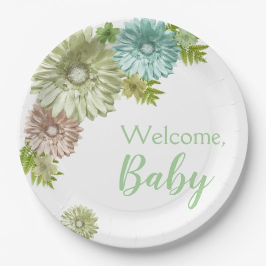 Groene Baby in Bloom Brunch Shower Papieren Bordje (Voorkant)