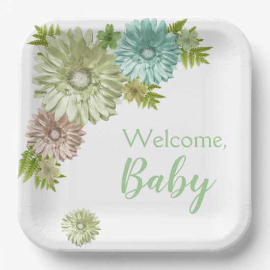 Groene Baby in Bloom Brunch Shower Papieren Bordje (Voorkant)