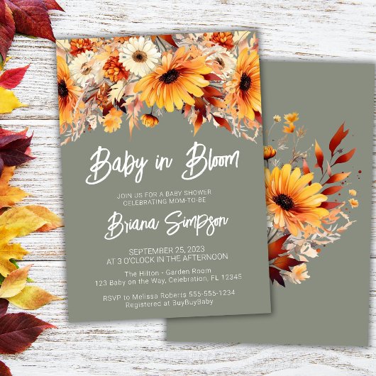 Groene Baby in Bloom Herfst Bloemen Baby shower Kaart