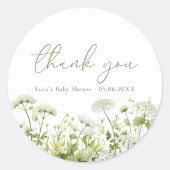 Groene Baby in Bloom Wildflower Douche Favor Ronde Sticker (Voorkant)
