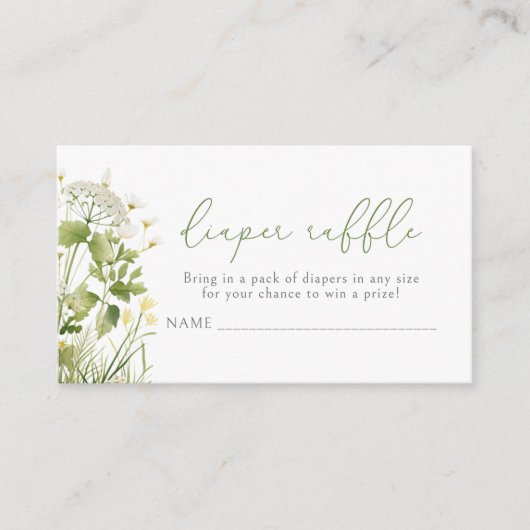 Groene Baby in Bloom Wildflower Luier Raffle Informatiekaartje (Voorkant)