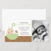 Groene Baby in Umbrella Birth Announements Aankondiging (Voorkant / Achterkant)