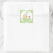Groene Baby in Umbrella Vierkante Sticker (Tas)