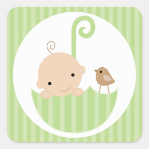 Groene Baby in Umbrella Vierkante Sticker