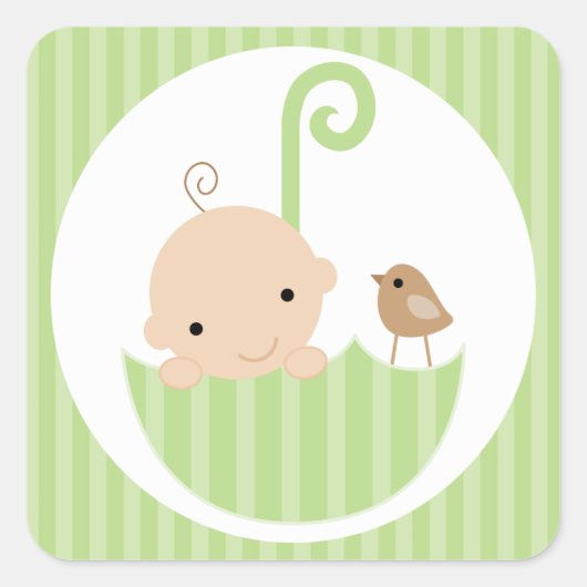 Groene Baby in Umbrella Vierkante Sticker (Voorkant)