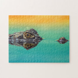 Groene Baby krokodil in water met blauw en Sinaasa Legpuzzel