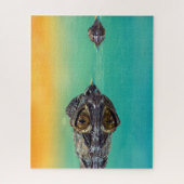 Groene Baby krokodil in water met blauw en Sinaasa Legpuzzel (Verticaal)