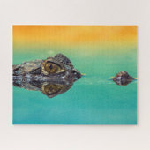 Groene Baby krokodil in water met blauw en Sinaasa Legpuzzel (Horizontaal)