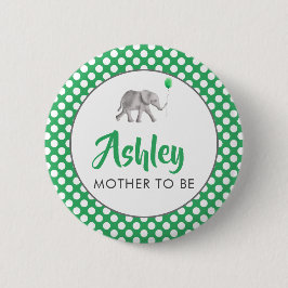 Groene Baby Olifant Baby shower Naam Tag Pin Ronde Button 5,7 Cm