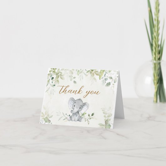 Groene Baby Olifant Shower Bedankkaart (Voorkant)