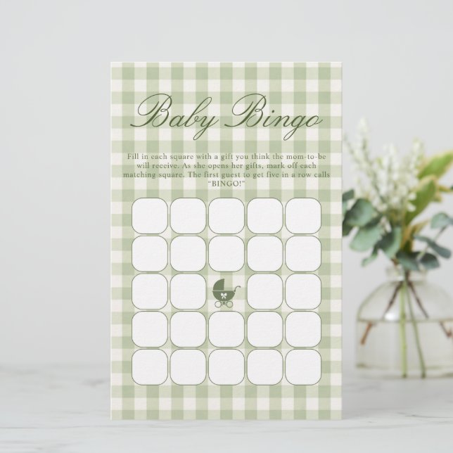 Groene baby shower bingospel (Staand voorkant)