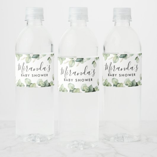 Groene baby shower fleslabel Eucalyptus blad Waterfles Etiket (Flessen)