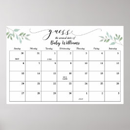 Groene baby shower gok de datum kalender poster